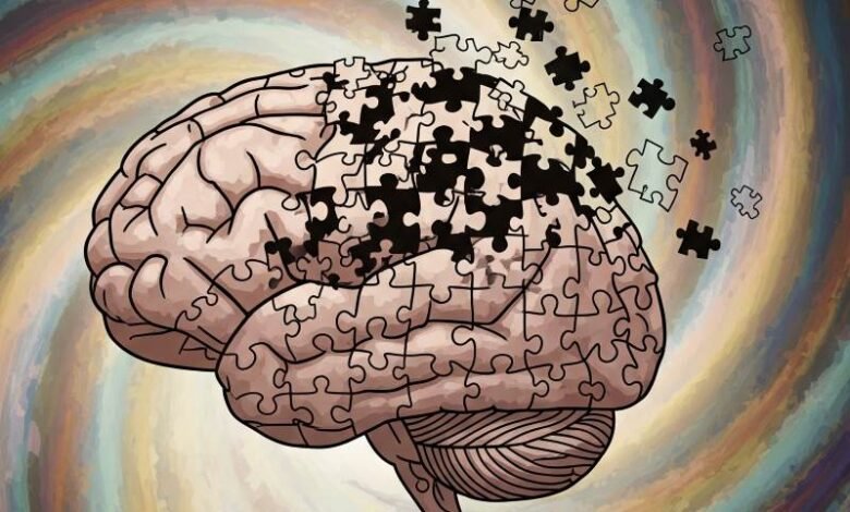 Illustration of brain showing memory loss