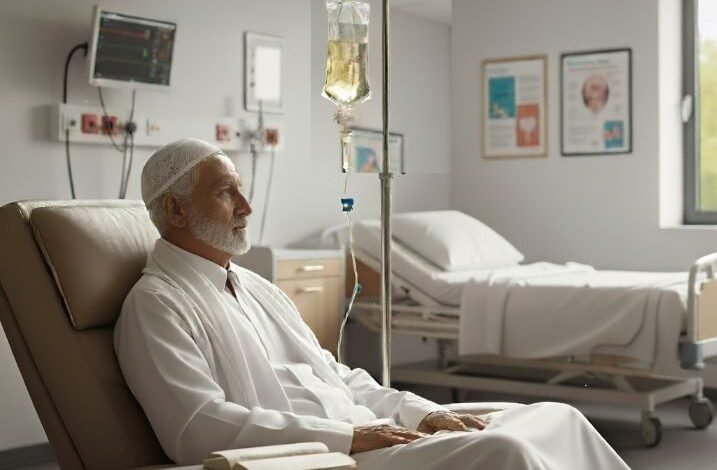 man taking chemotherapy